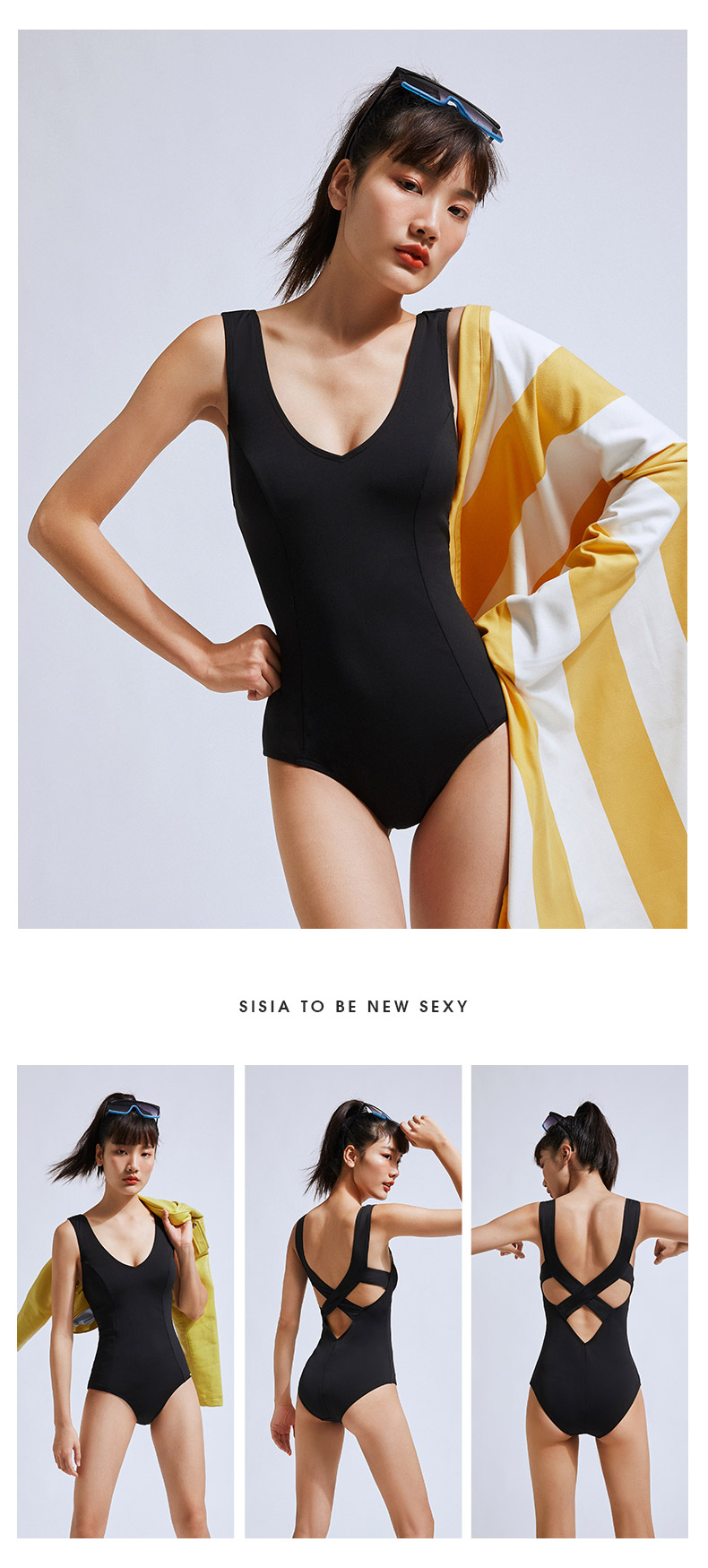 SISIA机车假日黑色连体泳衣
