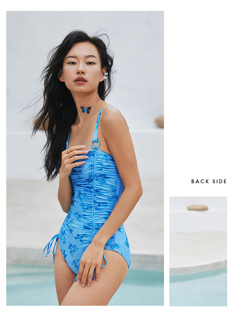 SISIA蓝蝶之语系列牛仔蝴蝶印花连体泳衣