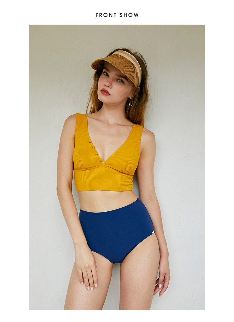 SISIA色彩碰撞系列黄蓝撞色分体泳衣