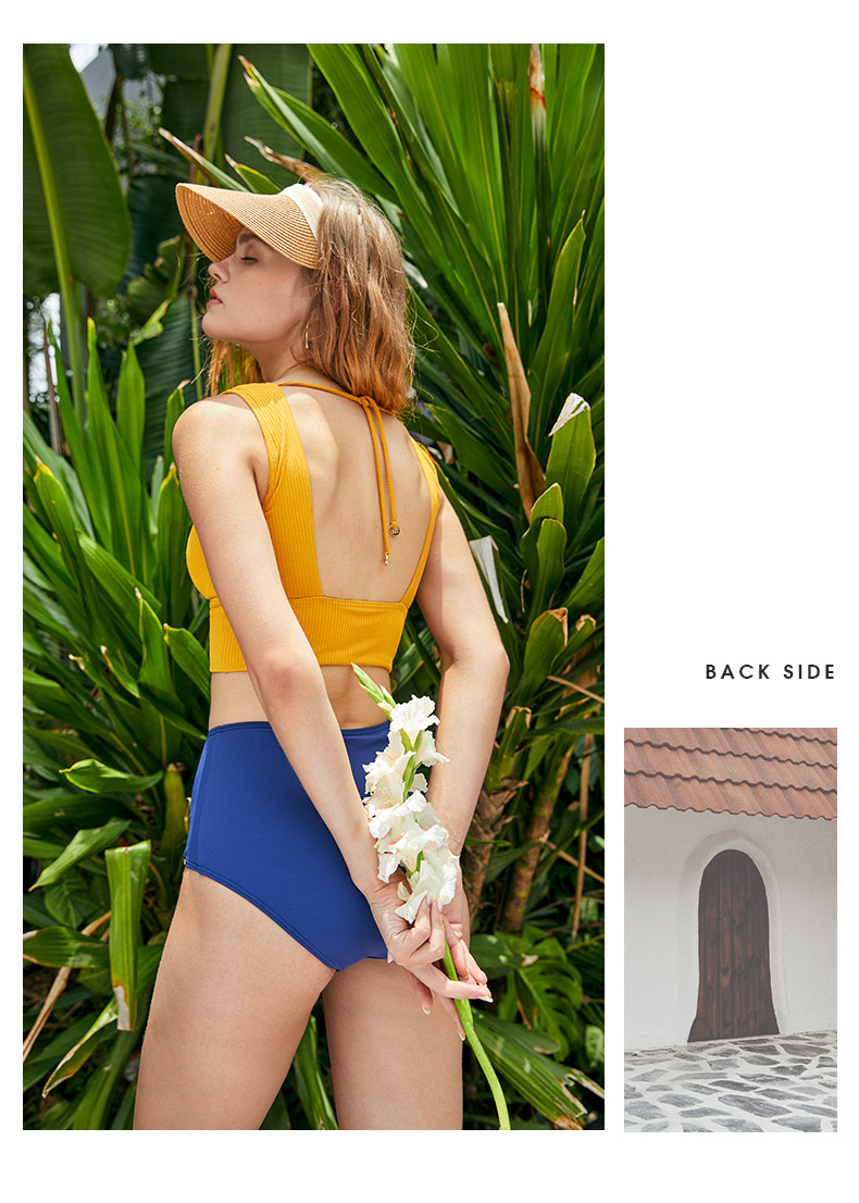 SISIA色彩碰撞系列黄蓝撞色分体泳衣