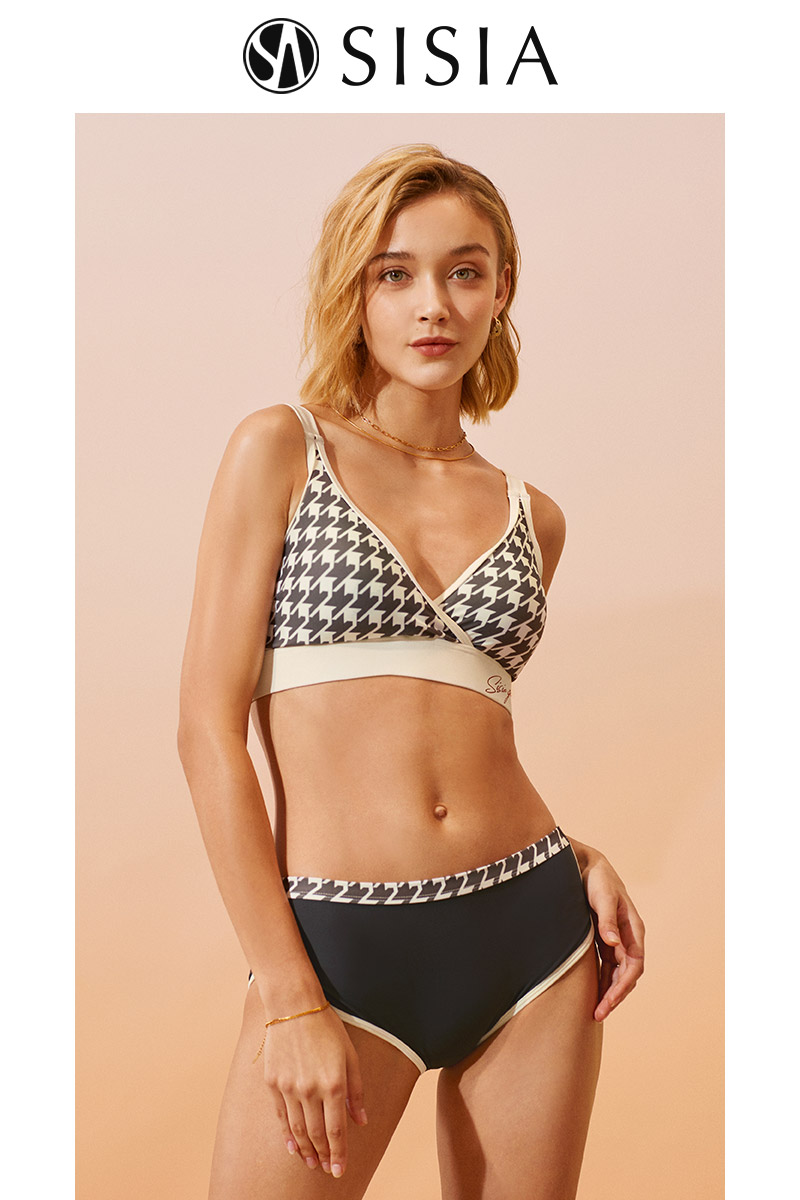 SISIA摩登格纹分体比基尼泳衣
