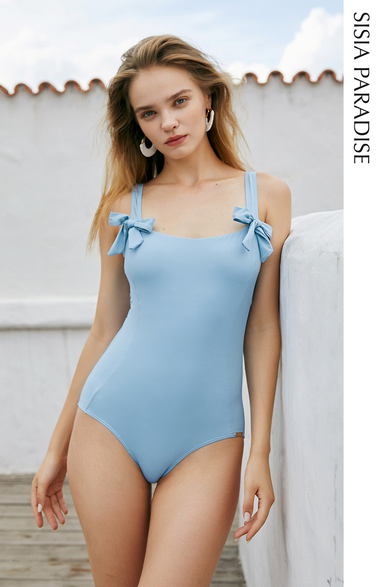 SISIA幽蓝晴空三角连体休闲泳衣