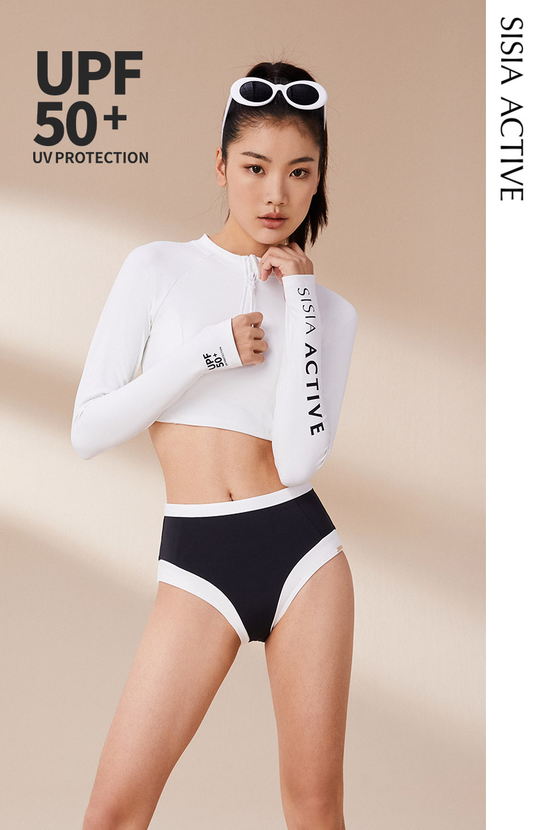 SISIA冲浪时光三角长袖分体泳衣白色