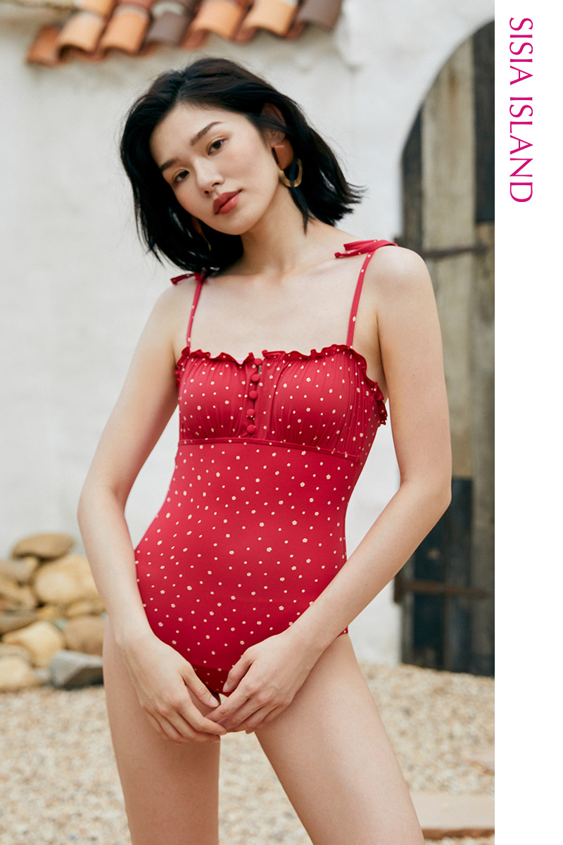 SISIA复古波点休闲连体泳衣