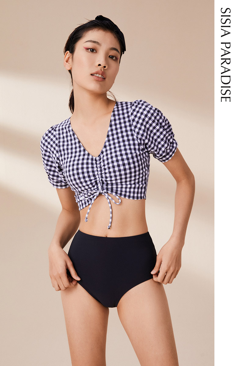 SISIA复古假期格纹三角分体泳衣