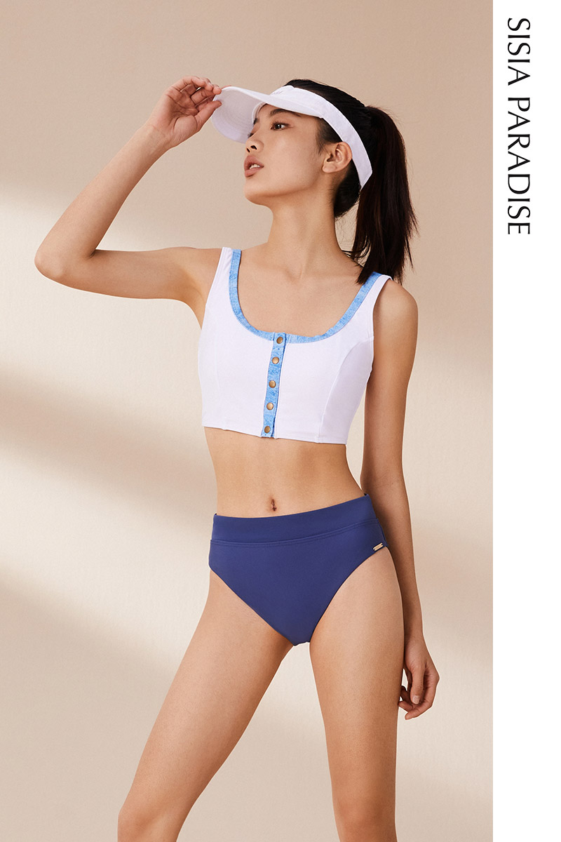 SISIA牛仔女孩系列拼色分体泳衣