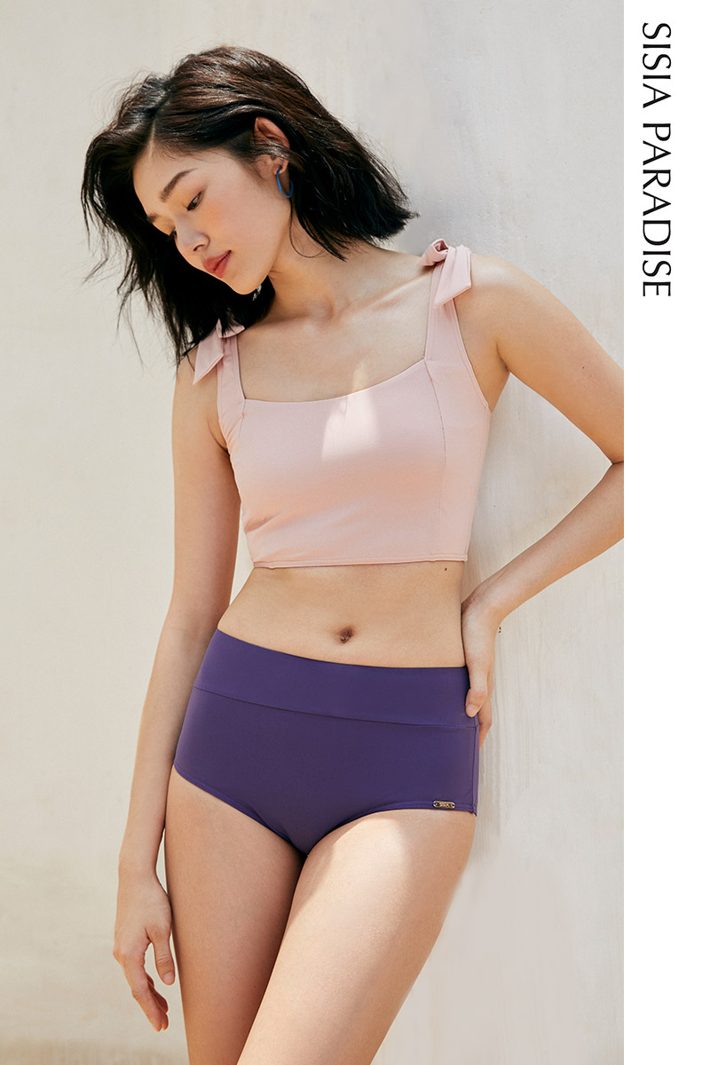 SISIA清新花园系列粉紫复古分体泳衣