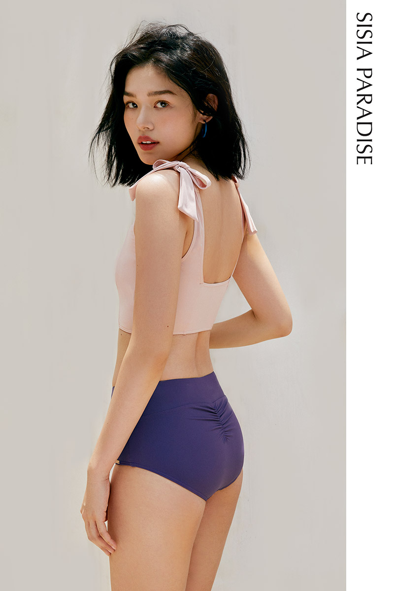 SISIA清新花园系列粉紫复古分体泳衣