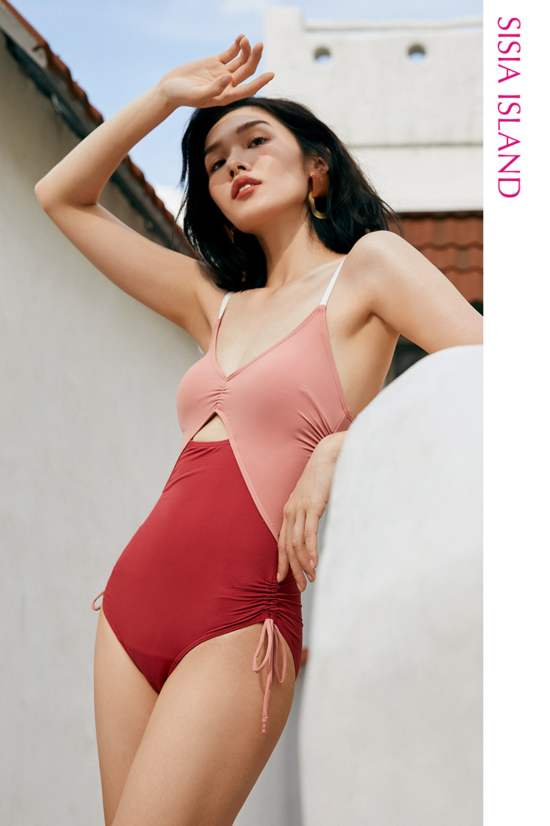 SISIA日落派对系列镂空拼色连体泳衣