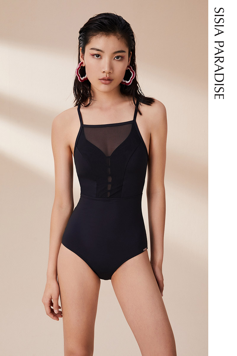SISIA夏日芭蕾梦网纱深V连体泳衣