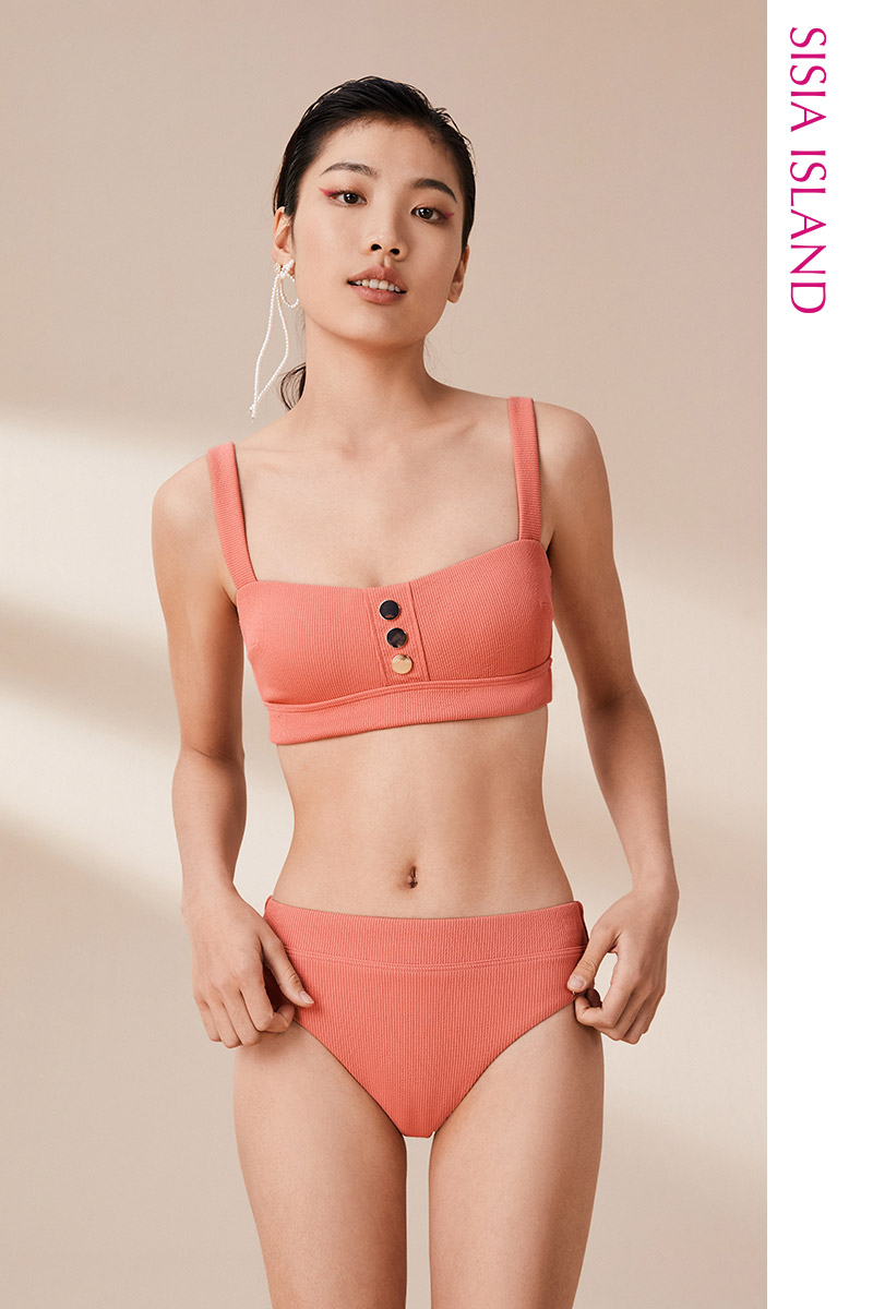 SISIA蜜桃果汁雾感粉可爱分体泳衣三件套