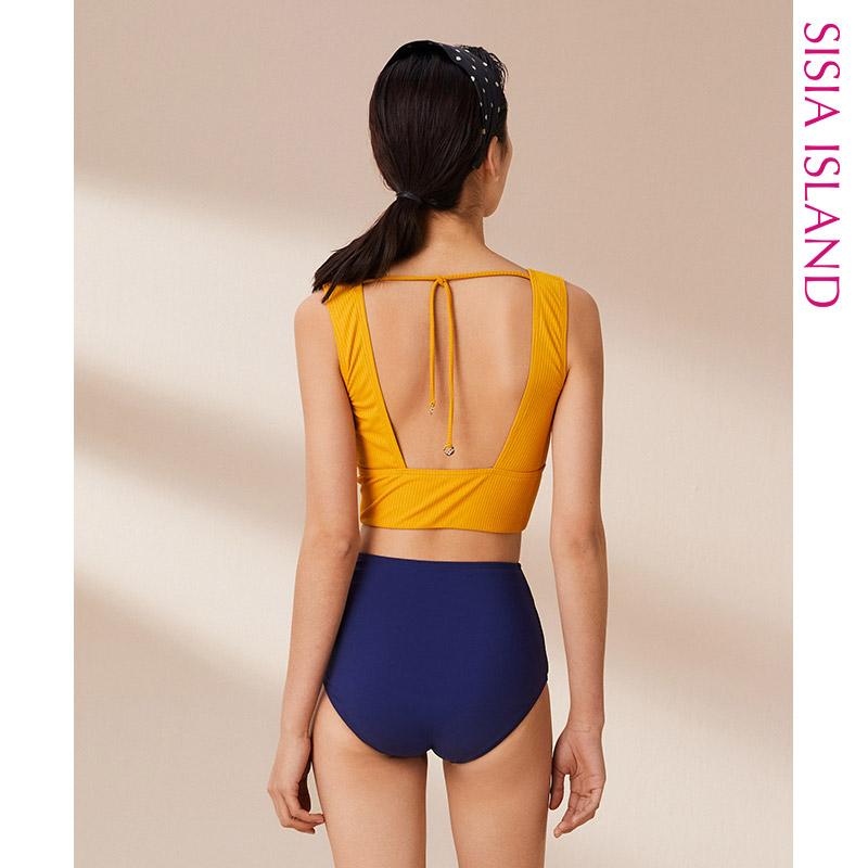 SISIA色彩碰撞系列黄蓝撞色分体泳衣